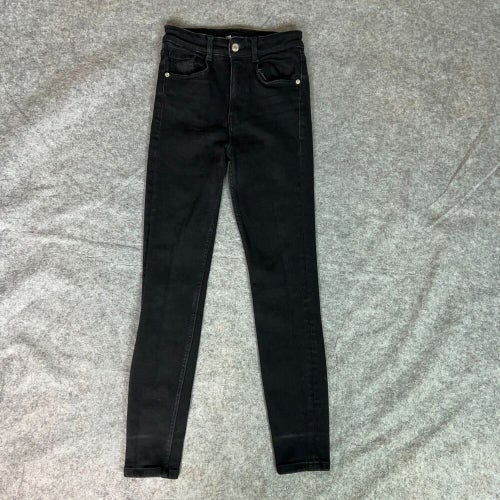 Zara Womens Jeans 2 Black Skinny Denim Pants Stretch High Rise Dark Wash Cotton