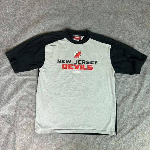 New Jersey Devils Mens Shirt Medium Gray Black Short Sleeve Tee CCM Hockey NHL