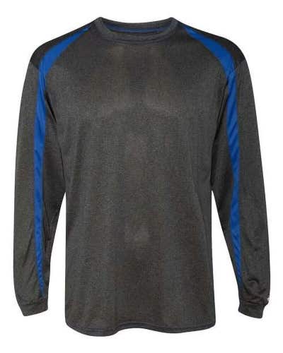 Badger Sport Adult Fusion B4350 Size XL Carbon Royal Blue Long Sleeve Shirt New