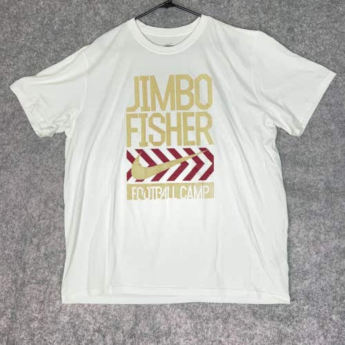 Florida State Seminoles Mens Shirt 2XL XXL Nike White Short Sleeve Jimbo Fisher