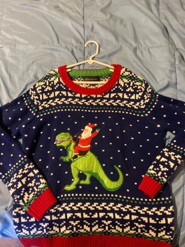 Christmas sweater. Santa and dinosaur. Size youth large. New with tags.