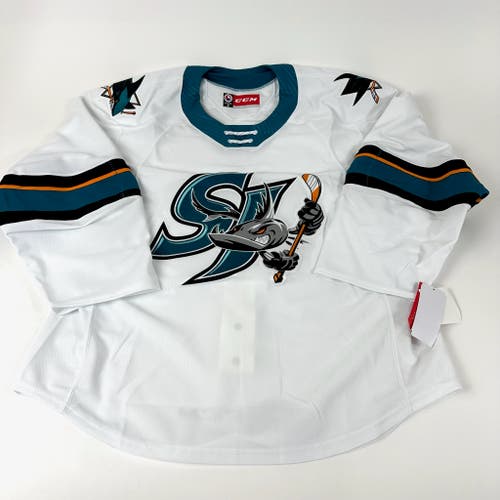 Brand New White CCM San Jose Barracuda AHL MIC Game Jersey - Size 54