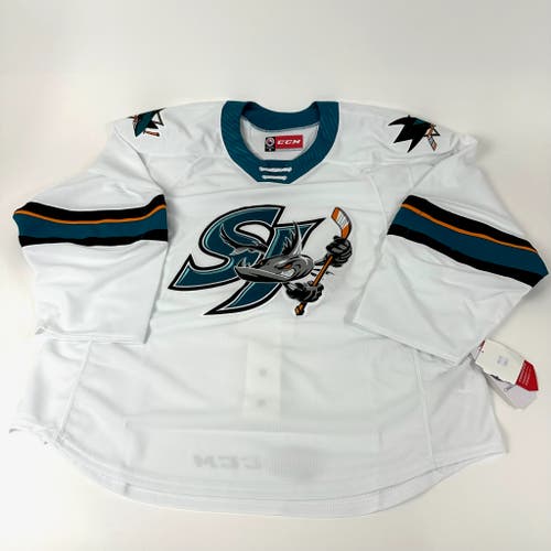 Brand New White CCM San Jose Barracuda AHL MIC Game Jersey - Size 58
