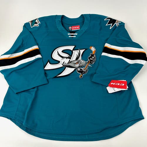 Brand New Teal CCM San Jose Barracuda AHL MIC Game Jersey - Size 58
