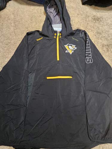 PITTSBURGH PENGUINS NEW Reebok Pullover 1/4 Zip Jacket Team Issue Black Size L