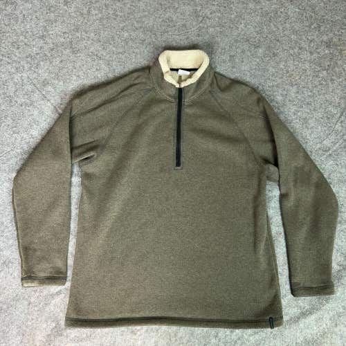 Columbia Mens Sweater Extra Large Brown Pullover Quarter Zip Fleece Lined Logo