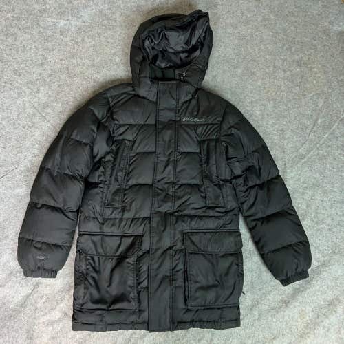 Eddie Bauer Mens Jacket Small Black Puffer Down Filled Long Winter Outdoor EB550