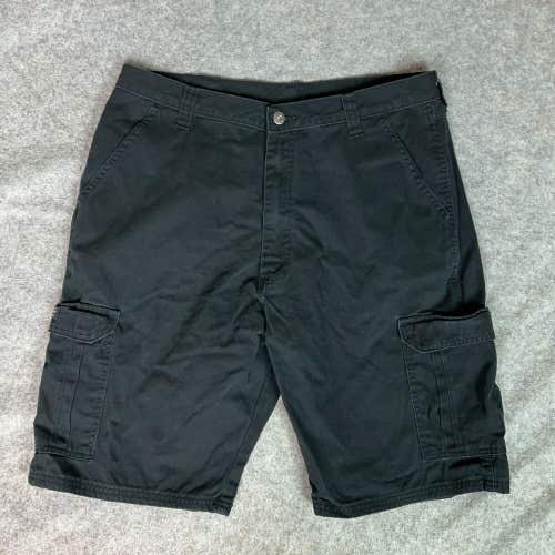 Wrangler Men Shorts 36 Black Cargo Pockets Chino Casual Cotton Solid Measures 34
