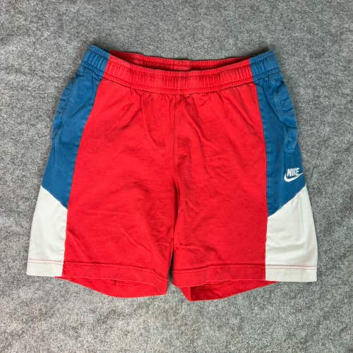 Nike Mens Shorts Medium Red White Blue Sweat Swoosh Sports Casual Pockets Lounge