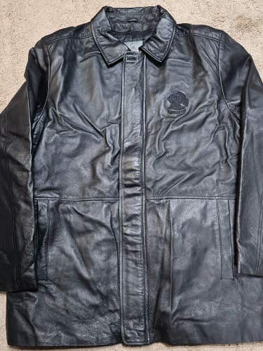 LONDON KNIGHTS Large Black Leather Jacket Nexus Apparel NEW w storage wear