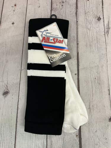 All Star Unisex Pro Cushion NCAA Official Size Large Black White Sport Socks NEW
