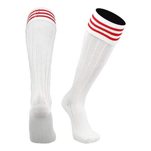 Pearsox Adult Unisex Euro 3 Stripe White Red Knee High Soccer Socks 3 Pack NWT