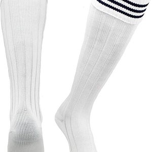 Pearsox Youth Unisex Euro 3 Stripe White Navy Blue 4 Pack Soccer Socks NWT