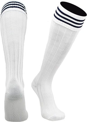 Pearsox Youth Unisex Euro 3 Stripe White Navy Blue 4 Pack Soccer Socks NWT