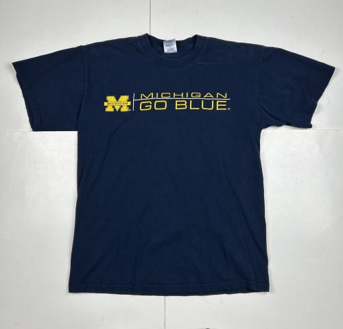 Y2K University of Michigan Wolverines Go Blue T-Shirt Bar Logo Sz M