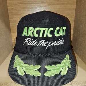 Vintage Arctic Cat Corduroy Rope Trucker Snowmobile Racing Hat Cap Vtg Strapback