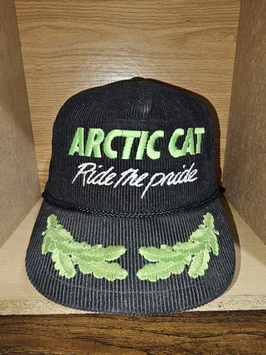 Vintage Arctic Cat Corduroy Rope Trucker Snowmobile Racing Hat Cap Vtg Strapback