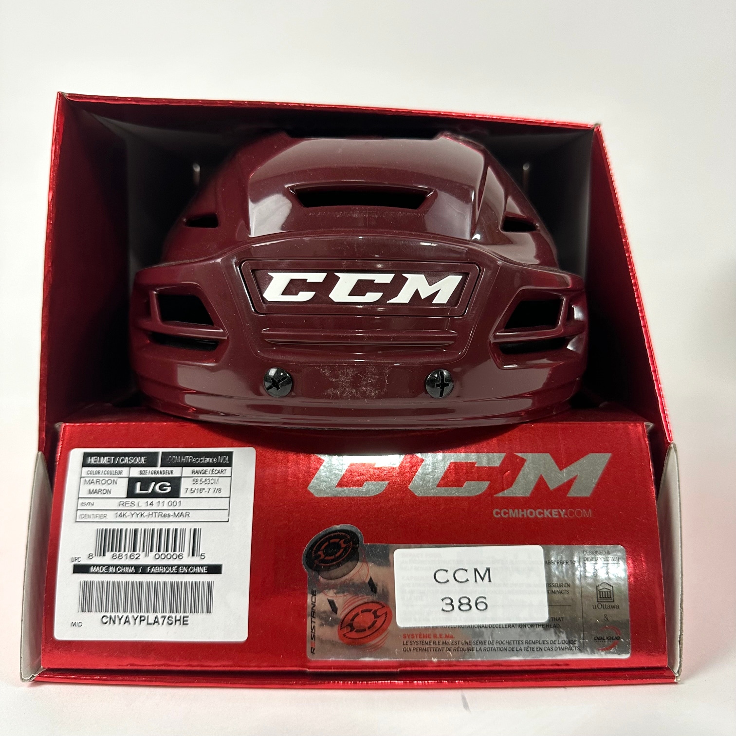 Brand New CCM Resistance Helmet in Box - Maroon - Large - #CCM386