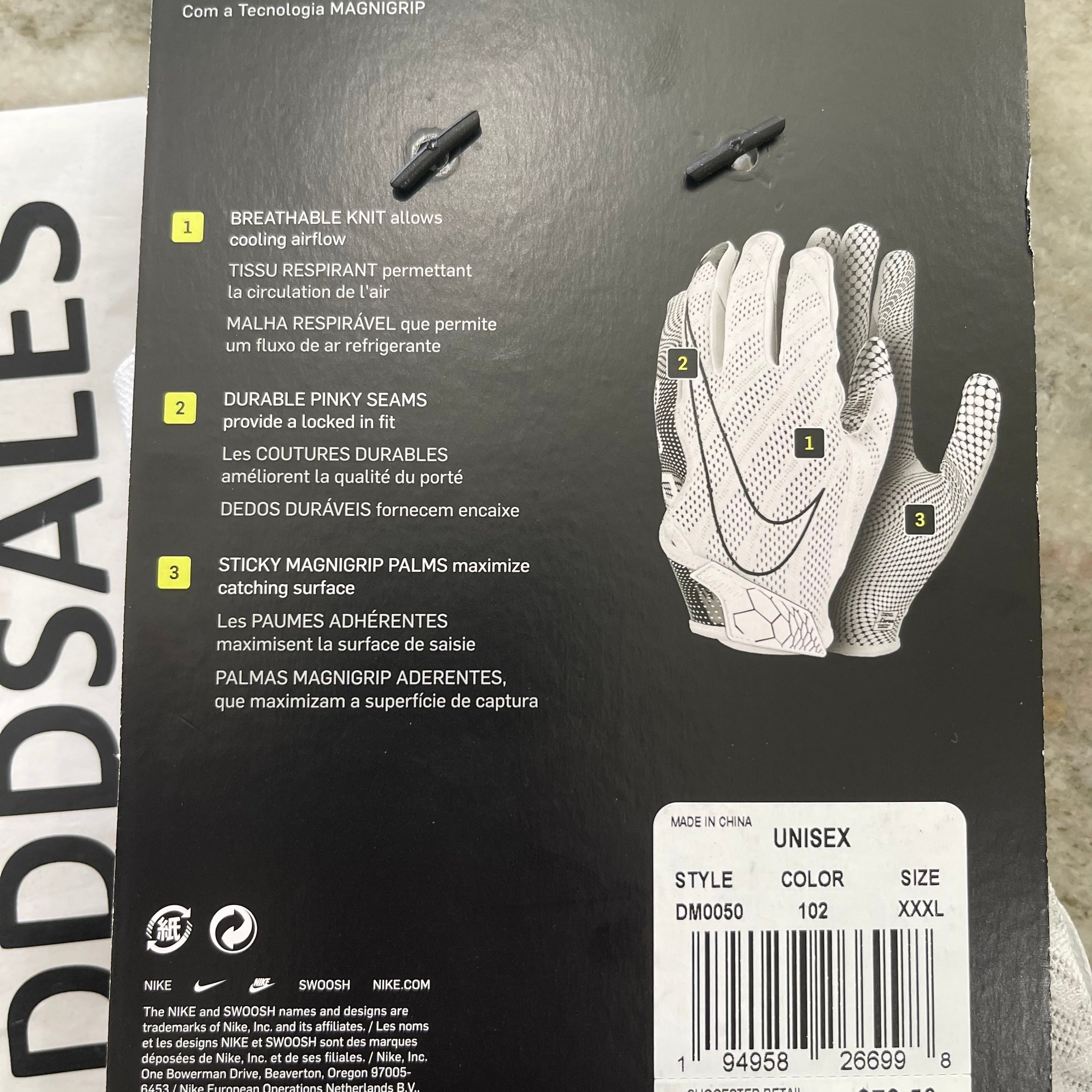 NIKE JORDAN VAPOR KNIT 4.0 FOOTBALL GLOVES WHITE GREY DM0050