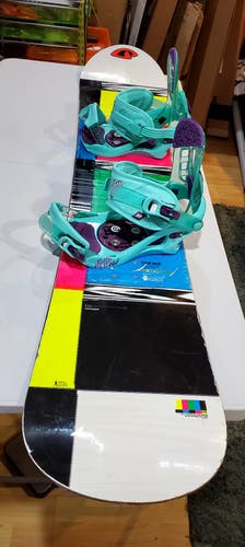 Used Ride Snowboard 142cm Freestyle With Brand new Bindings Medium True Twin Rocker.