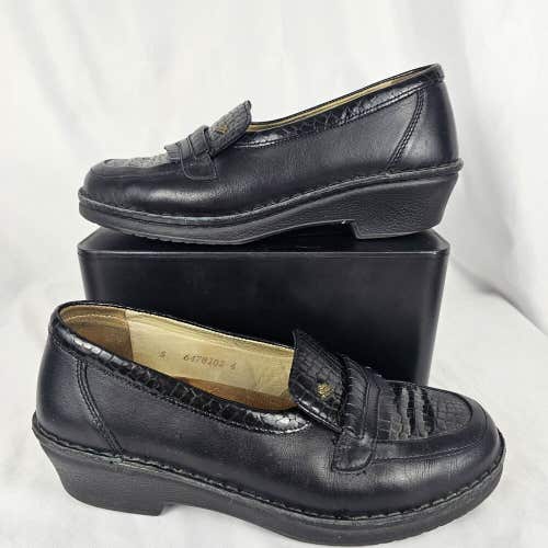 Finn Comfort Slip On Wedge Loafers Black Leather Womens UK Size 5 US 7.5