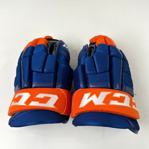 Brand New CCM Edmonton Oilers HGCLPR Blue and Orange Gloves - 15"