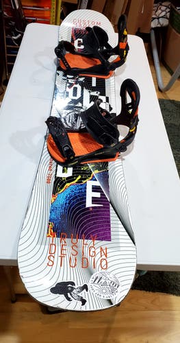 Used Unisex custom made Snowboard 148cm flart and rocker tip tail Freestyle W/Bindings M True Twin.