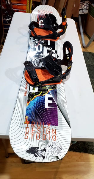 Used Unisex custom made Snowboard 148cm flart and rocker tip tail Freestyle W/Bindings M  True Twin.