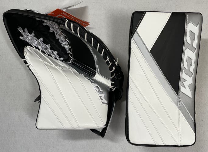 NEW CCM EFlex 5.9 Senior Catch Glove & Blocker Set, White/Black/Silver