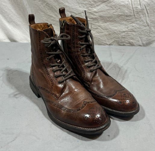 Benheart Italy Brown Leather Wingtip Side-Zip Ankle Boots EU 38 US 7 NEW