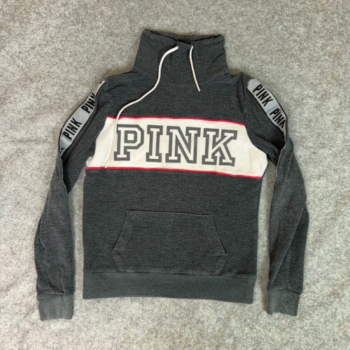 Pink Victorias Secret Womens Sweatshirt Extra Small Gray Mock Neck Spellout Top