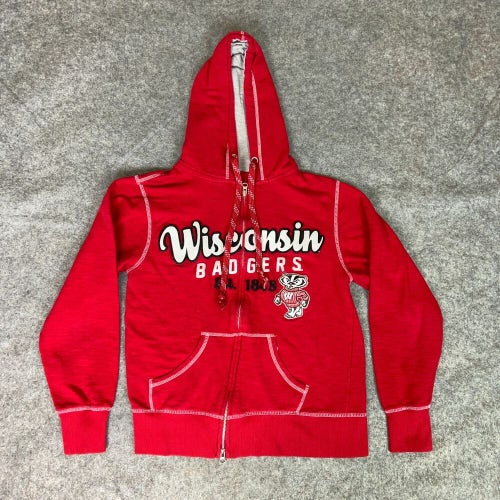 Wisconsin Badgers Womens Hoodie Small Red White Full Zip Sweatshirt Retro NCAA