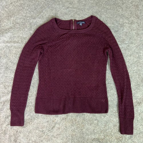 American Eagle Womens Sweater Small Maroon Textured Zip Back Casual Lightweight