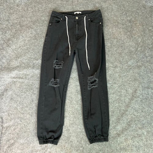 Pacsun Womens Jeans 28 Black Straight Denim Pant Distressed Drawstring Casual