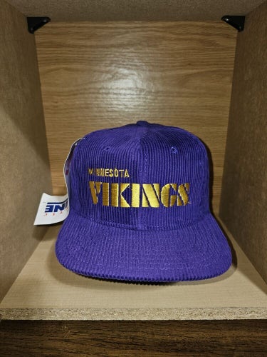 Vintage NEW Minnesota Vikings AJD Pro Line NFL Sports Corduroy Hat Vtg Snapback