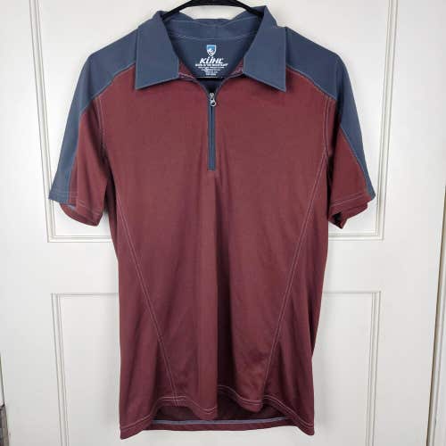 Kuhl Coffeena Men's Size: S Short Sleeve 1/4 Zip Burgundy Gray Polo Shirt