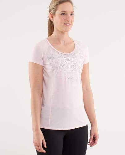 Lululemon Run: Wild Short Sleeve Tech Running Shirt Blush Quartz Lace Size 10