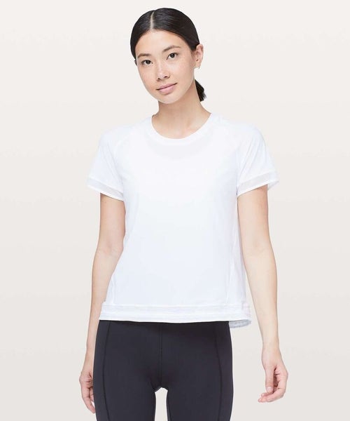 Lululemon Swiftly Tech Short Sleeve Women 10 Yoga Sport White Purple  T-Shirt