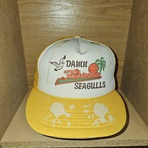 Vintage Damn Florida Seagulls Funny Trucker Mesh Yellow Hat Cap Vtg Snapback