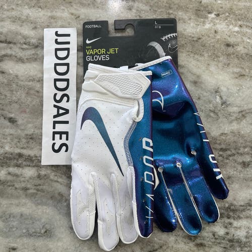 Nike Vapor Jet 6.0 Football Gloves White Purple Iridescent Men’s Large NWT $50