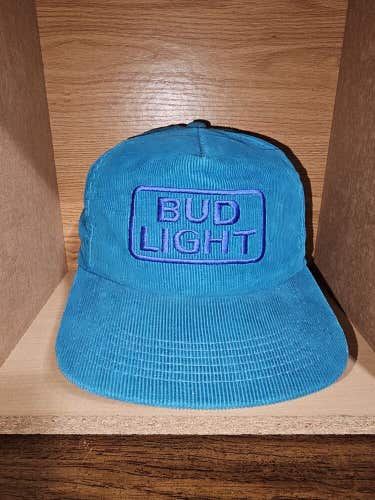Vintage Bud Light Corduroy Beer Promo Vtg Hat Cap Leather Strapback Made In USA