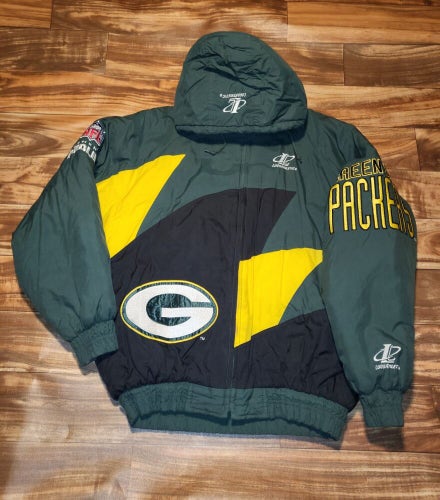 Vintage Rare Green Bay Packers Logo Athletic Double Sharktooth Jacket Size L/XL