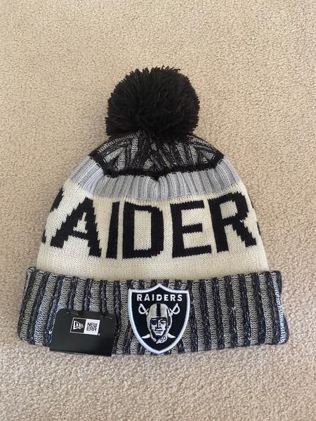 【US限定】New Era Las Vegas raiders Pom Knit Black Stripes Las Vegas Raiders NFL New Era Cuffed Knit Beanie with Pom