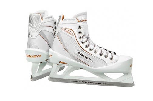New Bauer One80LE Hockey Goalie skates size 10 D white/gold ice senior SR goal