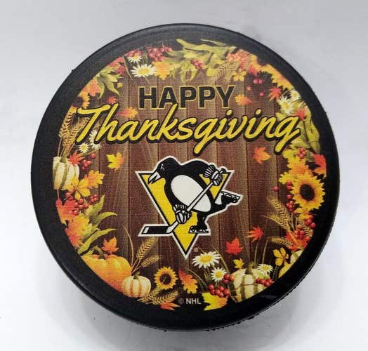 Pittsburgh Penguins HAPPY THANKSGIVING Souvenir NHL Hockey Puck 1