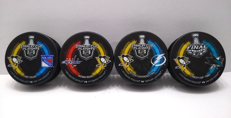 2016 Pittsburgh Penguins NHL Stanley Cup Playoff Run Hockey Puck Collection Set