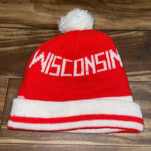 Vintage Wisconsin Badgers Spell Out Winter Hat Beanie USA Chunky Knit Stocking