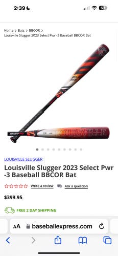 Used 2023 Louisville Slugger (-3) 29 oz 32" Select Bat