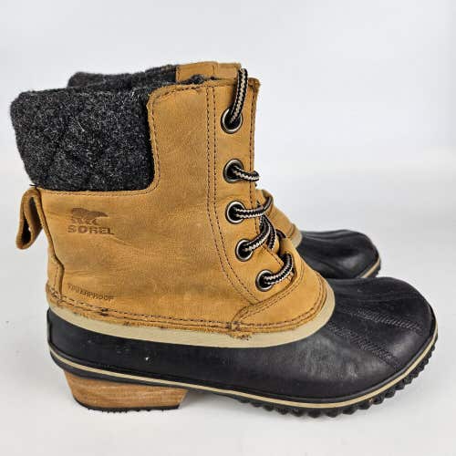 NEW Sorel Womens 7.5 Elk Tan Leather Slimpack II Lace Up Waterproof Boots