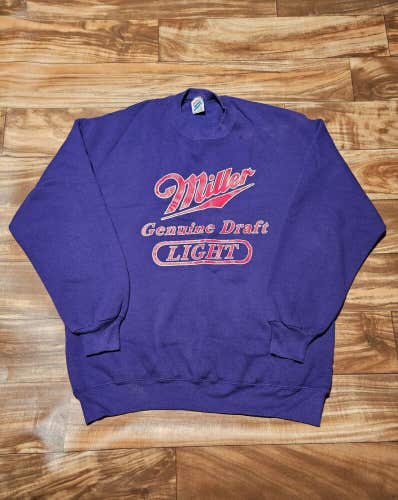 Vintage Rare Miller Genuine Draft Light Beer Promo Purple Vtg Sweatshirt Size XL